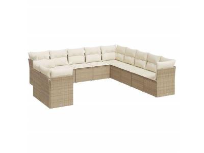 VIDAXL Salon de jardin  11 pi&egrave;ces - Beige - R&eacute;sine tress&eacute;e