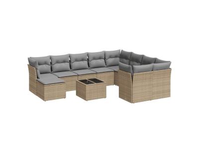 VIDAXL Salon de jardin  11 pcs avec coussins beige r&eacute;sine tress&eacute;e