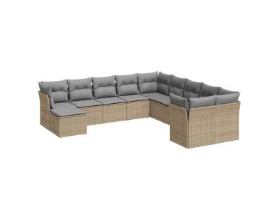 VIDAXL Salon de jardin  11 pcs avec coussins beige r&eacute;sine tress&eacute;e