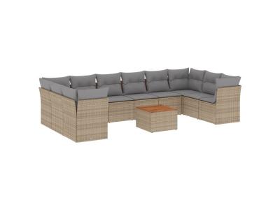 VIDAXL  Salon De Jardin 11 Pcs Avec Coussins Beige R&eacute;sine Tress&eacute;e