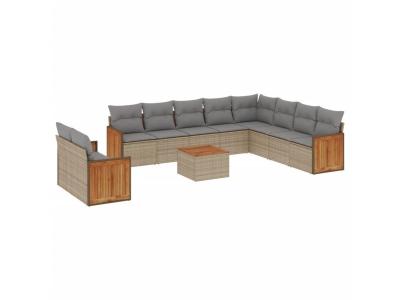 VIDAXL  Salon de jardin 11 pcs avec coussins beige r&eacute;sine tress&eacute;e