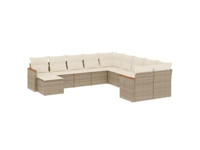 VIDAXL  Salon De Jardin 11 Pcs Avec Coussins Beige R&eacute;sine Tress&eacute;e