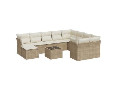 VIDAXL  Salon de Jardin 11 pcs - Beige - R&eacute;sine Tress&eacute;e