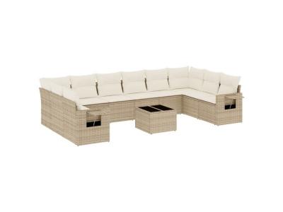VIDAXL  Salon De Jardin 11 Pcs Avec Coussins Beige R&eacute;sine Tress&eacute;e