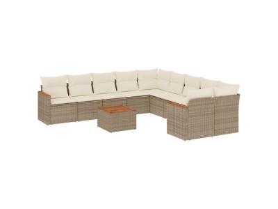  Vidaxl Salon De Jardin 11 Pcs Avec Coussins Beige R&eacute;sine Tress&eacute;e
