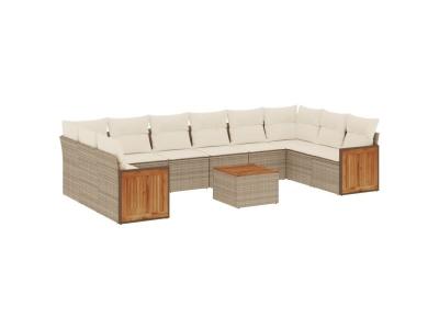  Vidaxl Salon De Jardin 11 Pcs Avec Coussins Beige R&eacute;sine Tress&eacute;e