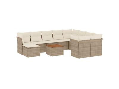 VIDAXL  Salon De Jardin 11 Pcs Avec Coussins Beige R&eacute;sine Tress&eacute;e