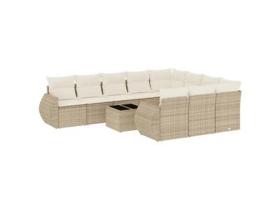 VIDAXL  Salon De Jardin 11 Pcs Avec Coussins Beige R&eacute;sine Tress&eacute;e