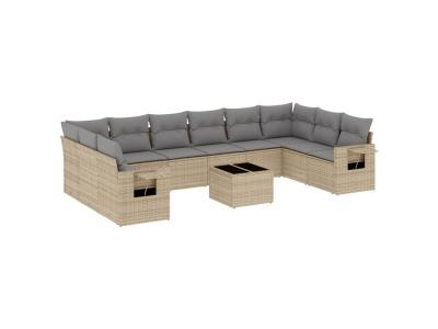 VIDAXL  Salon De Jardin 11 Pcs Avec Coussins Beige R&eacute;sine Tress&eacute;e