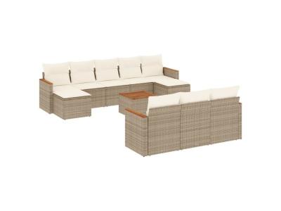 VIDAXL  Salon De Jardin 11 Pcs Avec Coussins Beige R&eacute;sine Tress&eacute;e