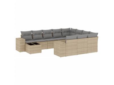 VIDAXL  - Salon de jardin 11 pcs avec coussins beige r&eacute;sine tress&eacute;e