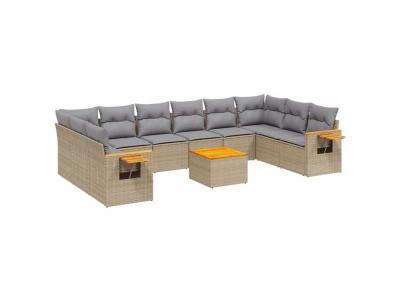 VIDAXL Salon de jardin modulable  rotin beige 11 pieces 10 personnes