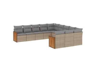 VIDAXL  Salon de Jardin 11 pcs avec Coussins - Beige R&eacute;sine Tress&eacute;e