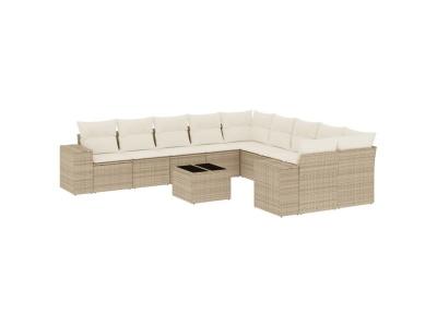 VIDAXL  Salon de jardin 11 pcs r&eacute;sine tress&eacute;e - Coussins beige
