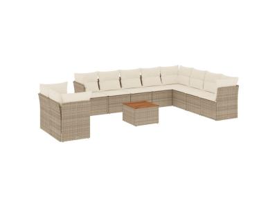 VIDAXL  Salon De Jardin 11 Pcs Avec Coussins Beige R&eacute;sine Tress&eacute;e