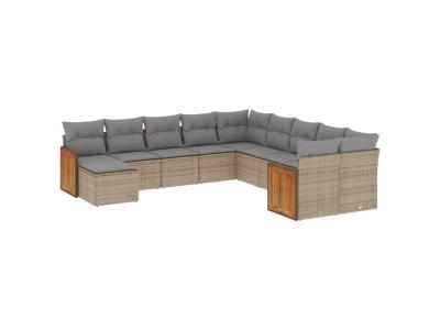 VIDAXL  Salon De Jardin 11 Pcs Avec Coussins Beige R&eacute;sine Tress&eacute;e