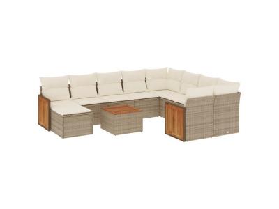 VIDAXL Salon de jardin modulable resine tressee 11 pieces beige 62 x 59 x 69 cm 10 personnes