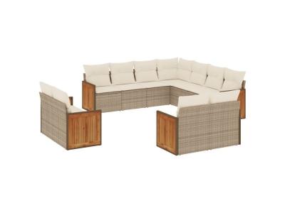 VIDAXL  Salon De Jardin 11 Pcs Avec Coussins Beige R&eacute;sine Tress&eacute;e