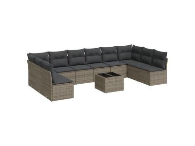 VIDAXL  Salon De Jardin 11 Pcs Avec Coussins Gris R&eacute;sine Tress&eacute;e
