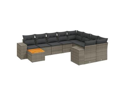 VIDAXL  Salon De Jardin 11 Pcs Avec Coussins Gris R&eacute;sine Tress&eacute;e