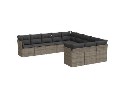 VIDAXL  Salon De Jardin 11 Pcs Avec Coussins Gris R&eacute;sine Tress&eacute;e