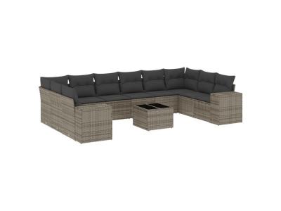 VIDAXL  Salon De Jardin 11 Pcs Avec Coussins Gris R&eacute;sine Tress&eacute;e