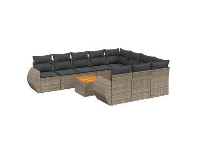 VIDAXL  Salon De Jardin 11 Pcs Avec Coussins Gris R&eacute;sine Tress&eacute;e