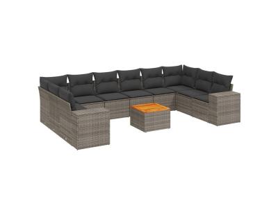 VIDAXL  Salon De Jardin 11 Pcs Avec Coussins Gris R&eacute;sine Tress&eacute;e