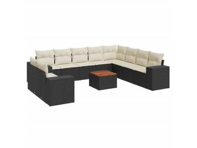 VIDAXL  Salon De Jardin 11 Pcs Avec Coussins Noir R&eacute;sine Tress&eacute;e