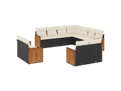 VIDAXL  Salon de Jardin avec Coussins 11 pcs, Canap&eacute;s de Terrasse, Ensemble de Meubles de Patio, Mobilier d'Ext&eacute;rieur, Noir 3228177 