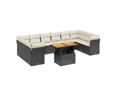 VIDAXL  Salon De Jardin 11 Pcs Avec Coussins Noir R&eacute;sine Tress&eacute;e