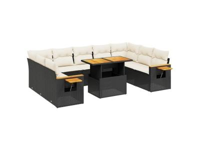 VIDAXL  Salon De Jardin 11 Pcs Avec Coussins Noir R&eacute;sine Tress&eacute;e