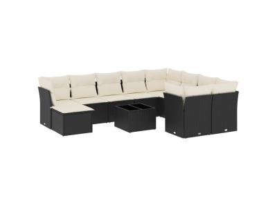 VIDAXL  Salon De Jardin 11 Pcs Avec Coussins Noir R&eacute;sine Tress&eacute;e