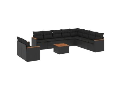 VIDAXL Salon de jardin 11 pcs avec coussins noir resine tressee