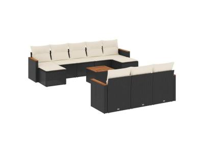VIDAXL  Salon De Jardin 11 Pcs Avec Coussins Noir R&eacute;sine Tress&eacute;e
