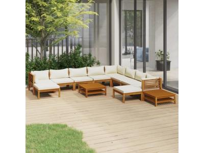 Vidaxl Salon De Jardin 12 Pcs Avec Coussin Cr&egrave;me Bois D'acacia Solide