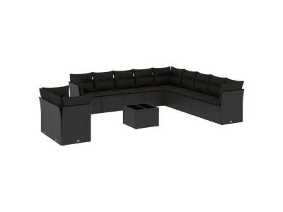 VIDAXL Salon de jardin 12 pcs avec coussins noir r&eacute;sine tress&eacute;e 3217885