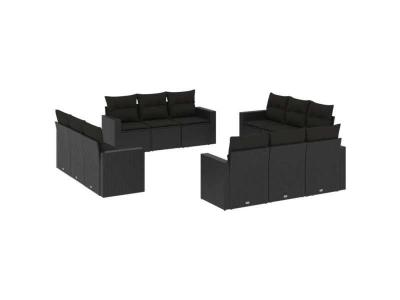 VIDAXL  Salon de jardin 12 pcs avec coussins - Noir r&eacute;sine tress&eacute;e