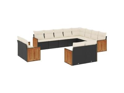 VIDAXL  Salon De Jardin 12 Pcs Avec Coussins Noir R&eacute;sine Tress&eacute;e
