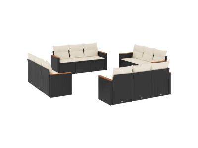 VIDAXL  Salon De Jardin 12 Pcs Avec Coussins Noir R&eacute;sine Tress&eacute;e