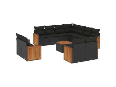 VIDAXL  Salon De Jardin 12 Pcs Avec Coussins Noir R&eacute;sine Tress&eacute;e