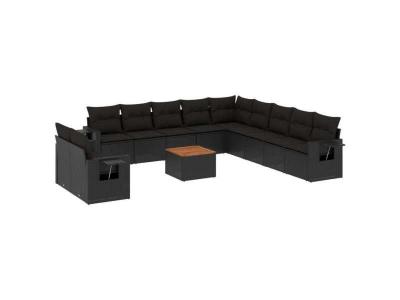  Vidaxl Salon De Jardin 12 Pcs Avec Coussins Noir R&eacute;sine Tress&eacute;e