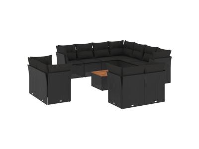  Vidaxl Salon De Jardin 12 Pcs Avec Coussins Noir R&eacute;sine Tress&eacute;e