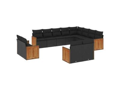 VIDAXL  Salon De Jardin 12 Pcs Avec Coussins Noir R&eacute;sine Tress&eacute;e