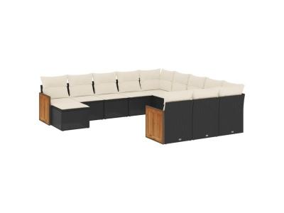 VIDAXL  Salon De Jardin 12 Pcs Avec Coussins Noir R&eacute;sine Tress&eacute;e