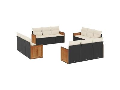 VIDAXL Salon de jardin 12 pcs avec coussins noir resine tressee