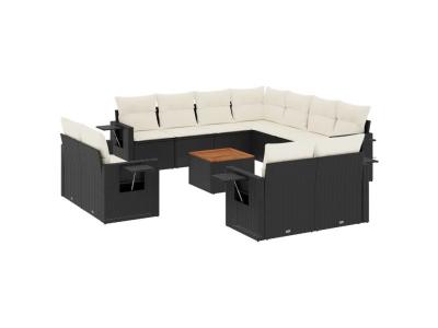 VIDAXL  Salon De Jardin 12 Pcs Avec Coussins Noir R&eacute;sine Tress&eacute;e