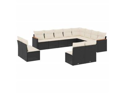 VIDAXL  Salon De Jardin 12 Pcs Avec Coussins Noir R&eacute;sine Tress&eacute;e