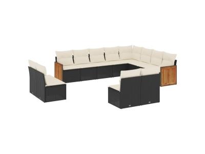 VIDAXL  Salon De Jardin 12 Pcs Avec Coussins Noir R&eacute;sine Tress&eacute;e