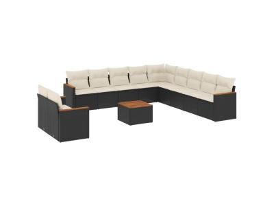 VIDAXL  Salon De Jardin 12 Pcs Avec Coussins Noir R&eacute;sine Tress&eacute;e